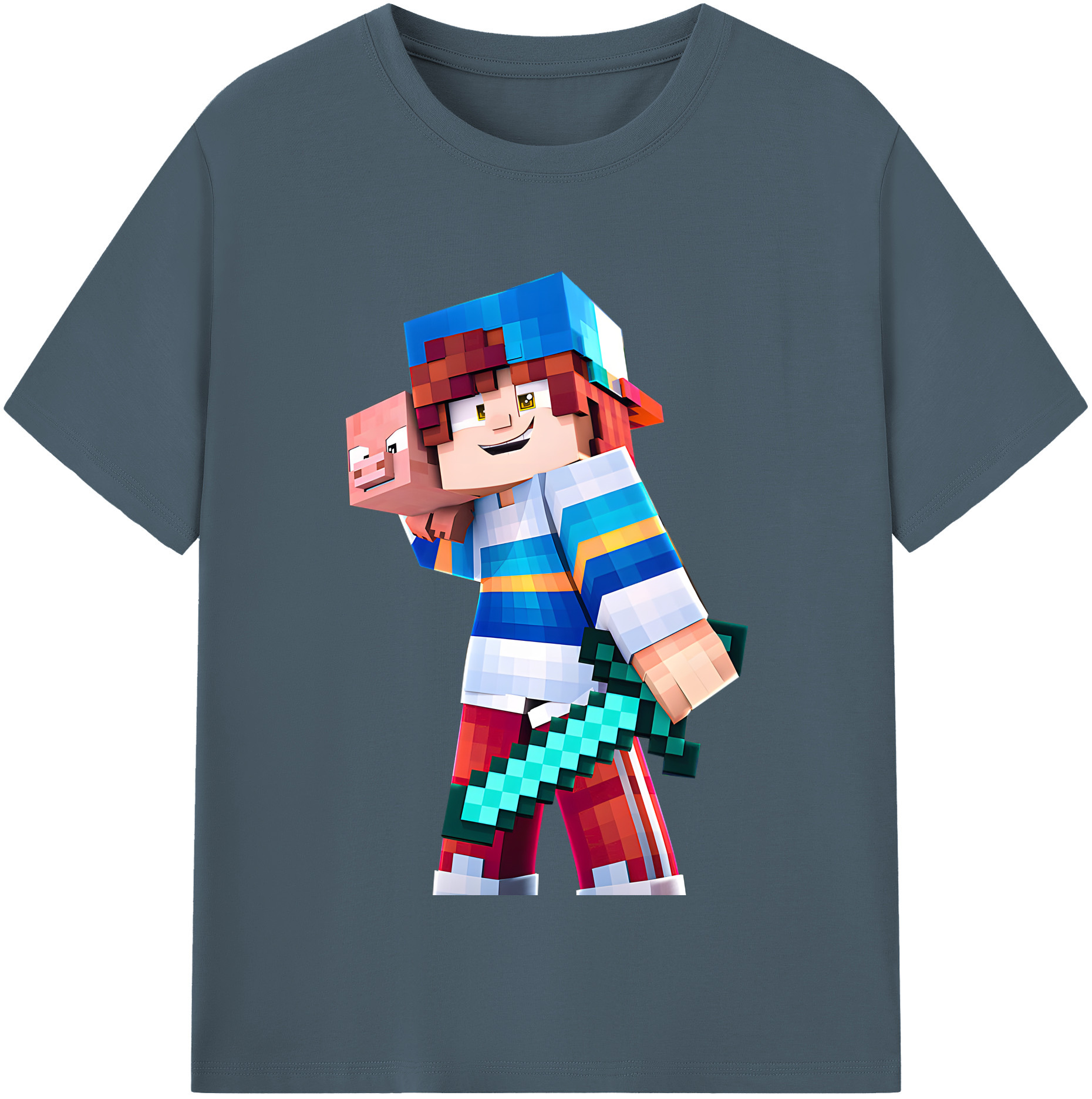 （画像用） マインクラフト ブロックの世界 Minecraft MC Block world 綿100％半袖Tシャツ（フロントプリント）